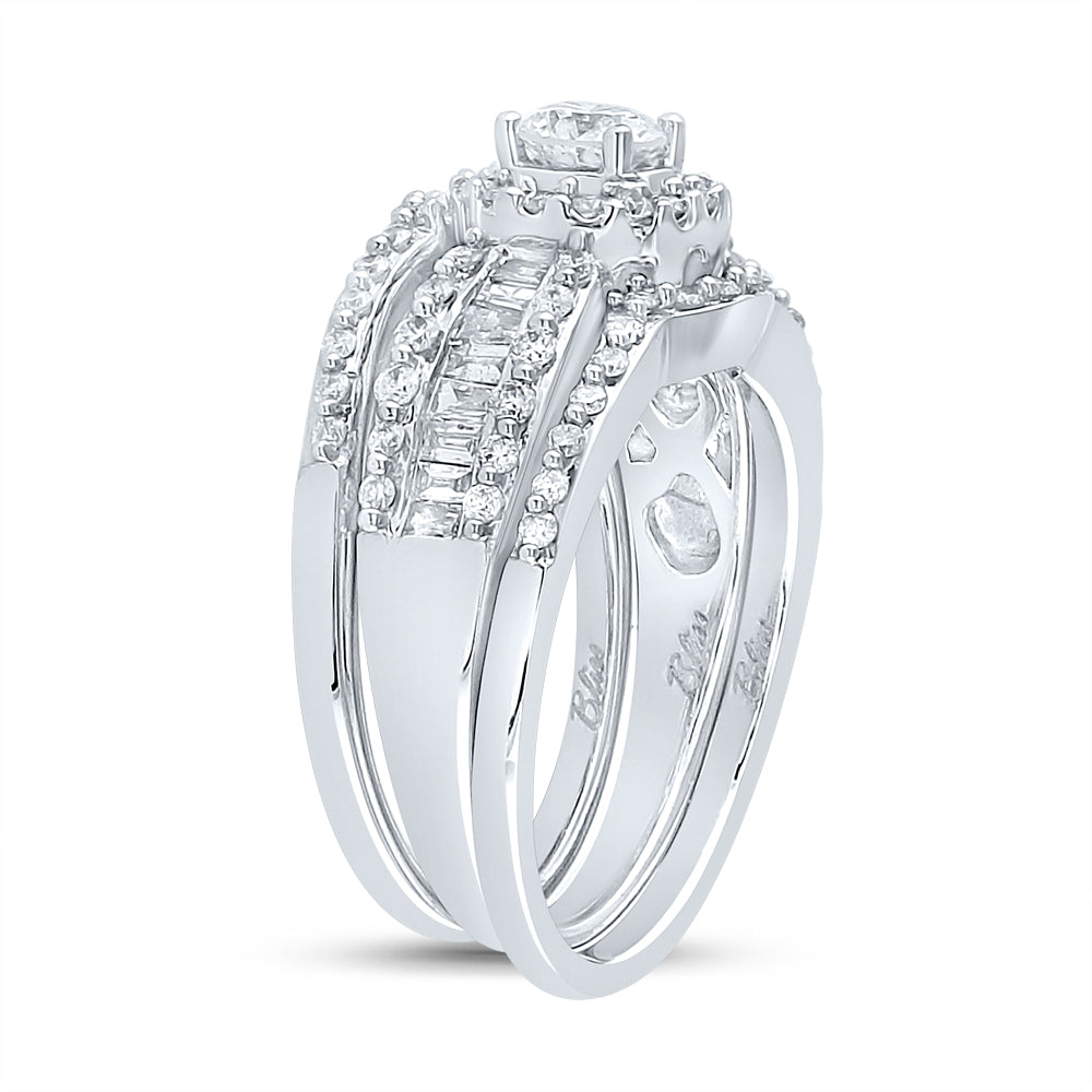 14kt White Gold Womens Round Diamond Bridal Wedding Engagement Ring Band Set 1.00 Cttw