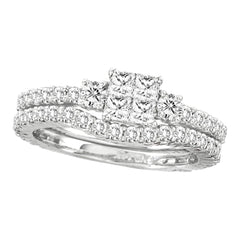 14kt White Gold Womens Princess Diamond Bridal Wedding Engagement Ring Band Set 1-1/2 Cttw