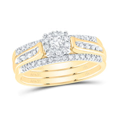 14K Yellow Gold Womens Round Natural Diamond 3-Piece Bridal Wedding Engagement Ring Band Set 1/4 CTW 4.54 Gram