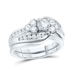 14kt White Gold Womens Round Diamond Bridal Wedding Engagement Ring Band Set 1.00 Cttw