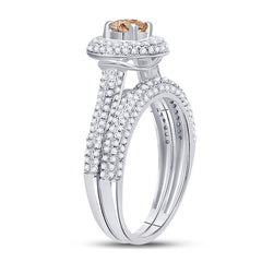 14kt White Gold Womens Round Brown Diamond Bridal Wedding Engagement Ring Band Set 1-1/4 Cttw