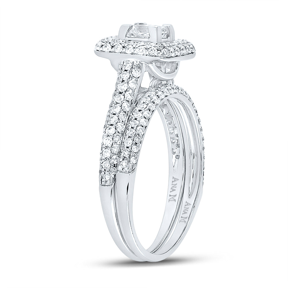 14kt White Gold Womens Princess Diamond Halo Bridal Wedding Engagement Ring Band Set 1-1/4 Cttw