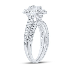 14kt White Gold Womens Princess Diamond Halo Bridal Wedding Engagement Ring Band Set 1-1/4 Cttw