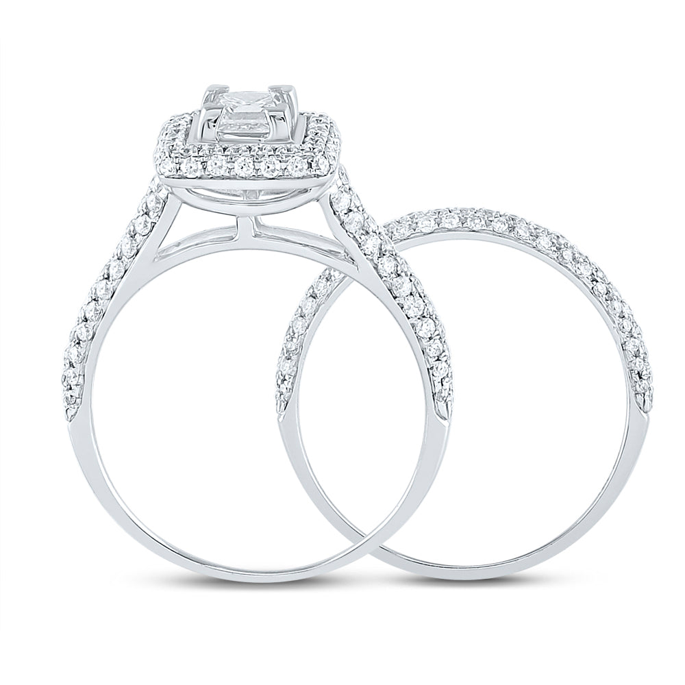 14kt White Gold Womens Princess Diamond Halo Bridal Wedding Engagement Ring Band Set 1-1/4 Cttw