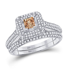 14kt White Gold Womens Princess Diamond Bridal Wedding Engagement Ring Band Set 1-1/4 Cttw