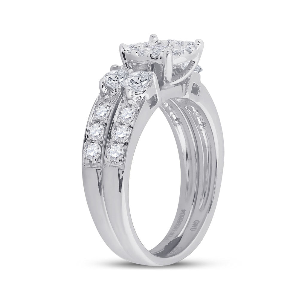 14kt White Gold Womens Princess Diamond Bridal Wedding Engagement Ring Band Set 1-1/2 Cttw