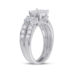 14kt White Gold Womens Princess Diamond Bridal Wedding Engagement Ring Band Set 1-1/2 Cttw