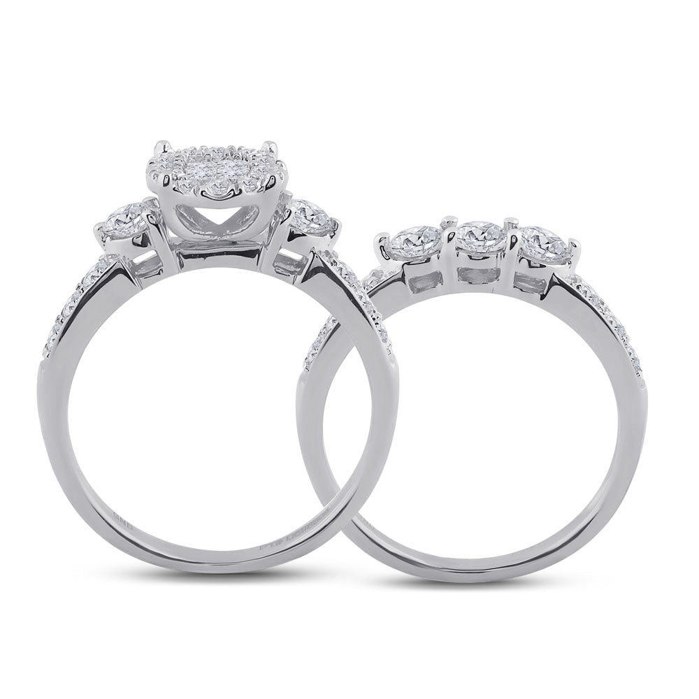 14kt White Gold Womens Princess Diamond Bridal Wedding Engagement Ring Band Set 1-1/2 Cttw