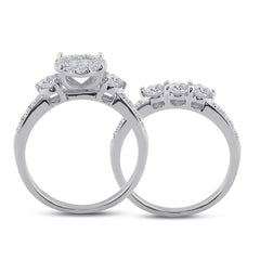 14kt White Gold Womens Princess Diamond Bridal Wedding Engagement Ring Band Set 1-1/2 Cttw