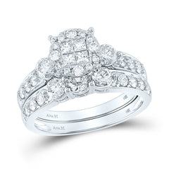 14kt White Gold Womens Princess Diamond Bridal Wedding Engagement Ring Band Set 1-1/2 Cttw