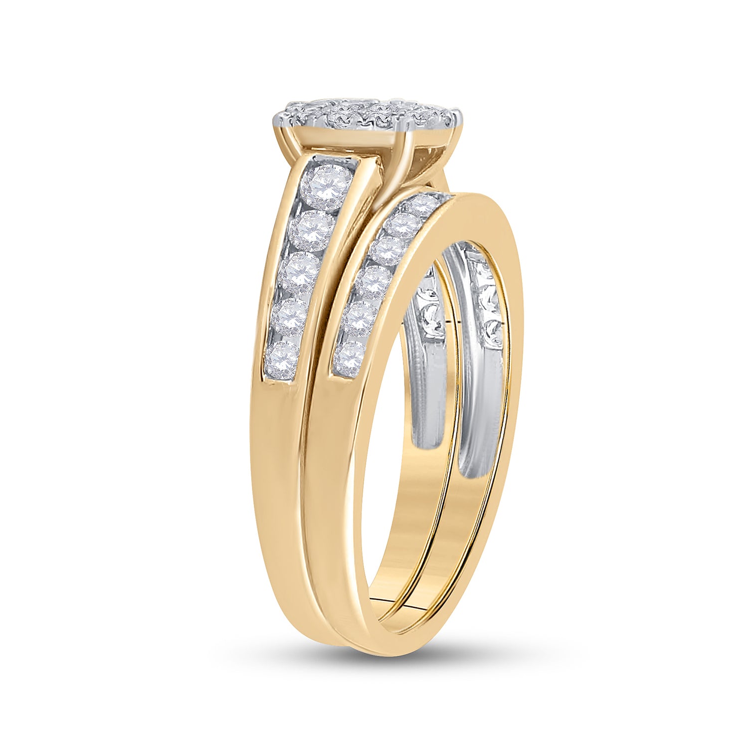 14kt Yellow Gold Womens Princess Diamond Bridal Wedding Engagement Ring Band Set 1.00 Cttw