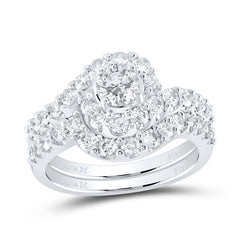 14kt White Gold Womens Round Diamond Bridal Wedding Engagement Ring Band Set 1-3/8 Cttw (Certified)