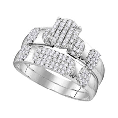 10kt White Gold His Hers Round Diamond Oval Matching Bridal Wedding Ring Band Set 3/4 Cttw