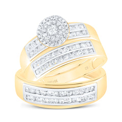 14kt Yellow Gold His & Hers Round Diamond Solitaire Matching Bridal Wedding Ring Band Set 7/8 Cttw