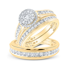 14kt Yellow Gold His & Hers Round Diamond Solitaire Matching Bridal Wedding Ring Band Set 1-5/8 Cttw