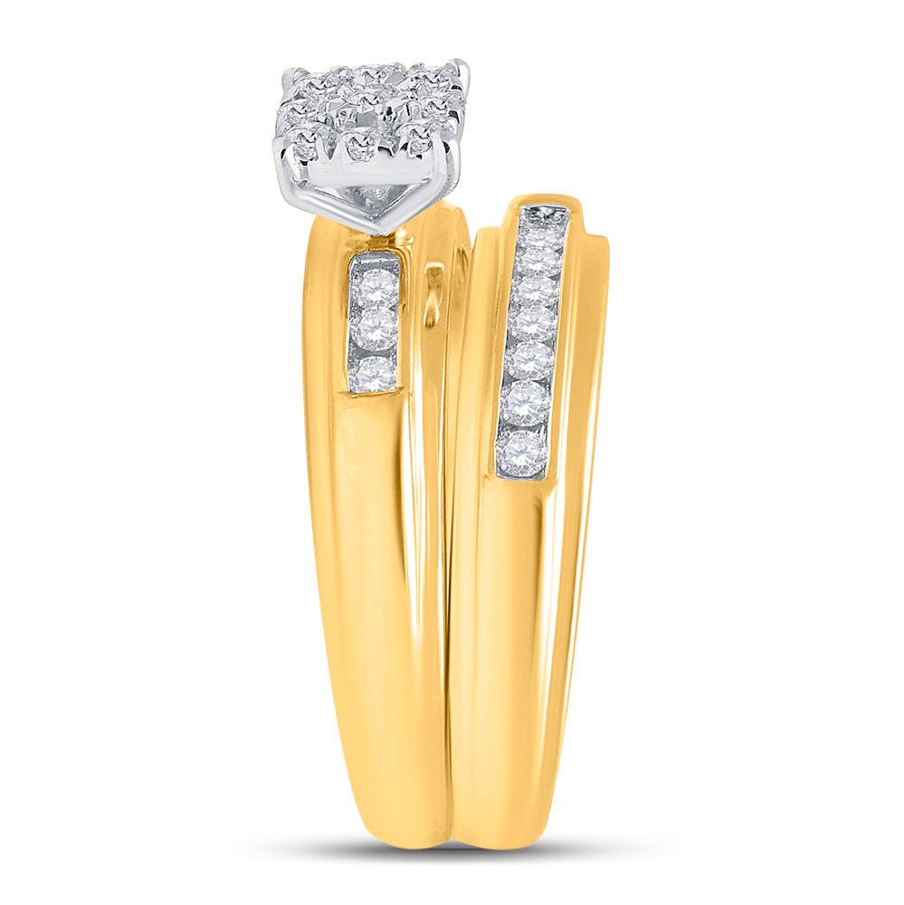 10kt Yellow Gold His & Hers Round Diamond Solitaire Matching Bridal Wedding Ring Band Set 3/8 Cttw