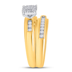 10kt Yellow Gold His & Hers Round Diamond Solitaire Matching Bridal Wedding Ring Band Set 3/8 Cttw