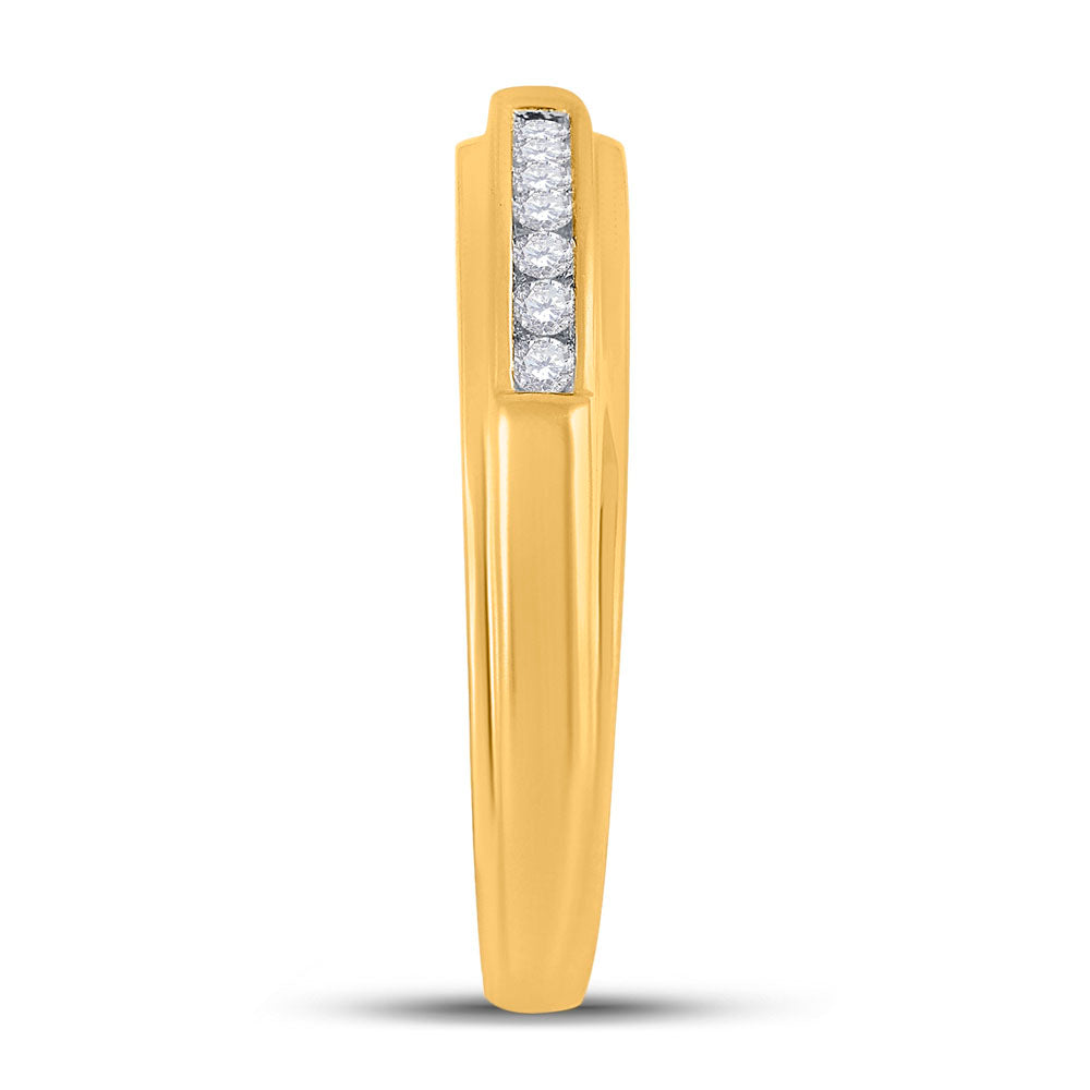 10kt Yellow Gold His & Hers Round Diamond Solitaire Matching Bridal Wedding Ring Band Set 3/8 Cttw