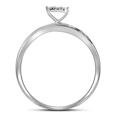 10kt White Gold His & Hers Round Diamond Cluster Matching Bridal Wedding Ring Band Set 1/5 Cttw