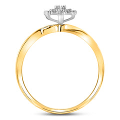 10kt Yellow Gold His & Hers Round Diamond Cluster Matching Bridal Wedding Ring Band Set 1/5 Cttw