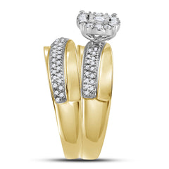 10kt Yellow Gold His Hers Round Diamond Solitaire Matching Bridal Wedding Ring Band Set 1/2 Cttw