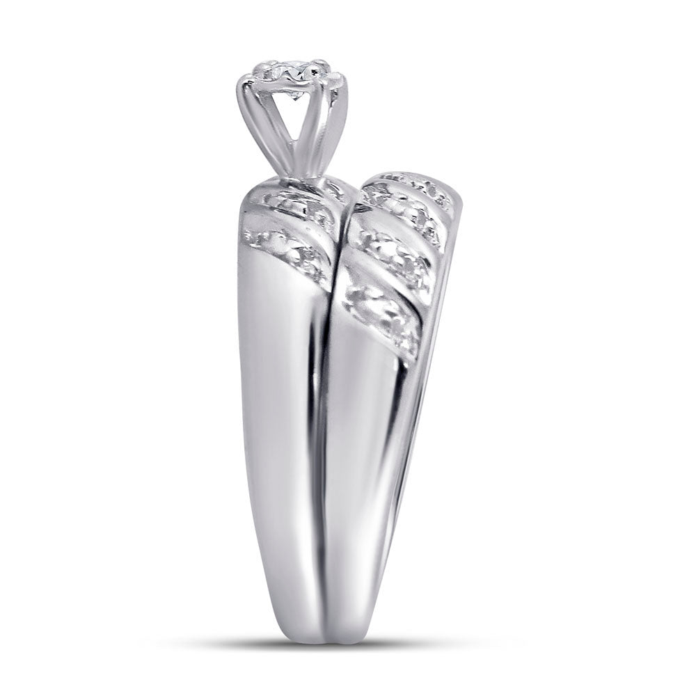 10kt White Gold His Hers Round Diamond Solitaire Matching Bridal Wedding Ring Band Set 1/20 Cttw