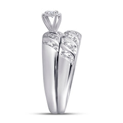 10kt White Gold His Hers Round Diamond Solitaire Matching Bridal Wedding Ring Band Set 1/20 Cttw