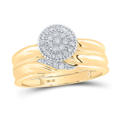 10k Yellow Gold Diamond His & Hers Matching Trio Wedding Engagement Bridal Ring Set 1/4 Cttw