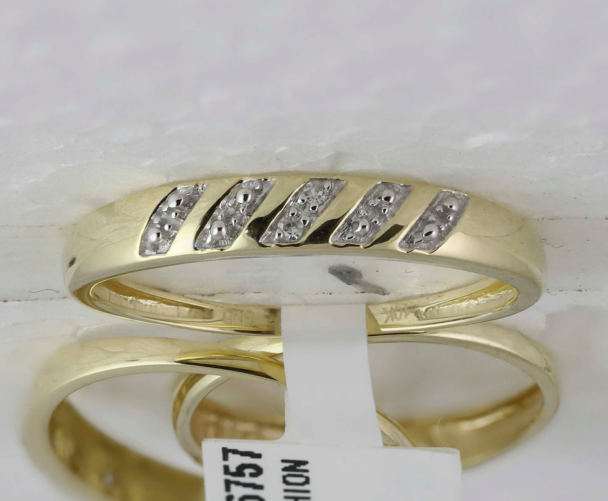 10kt Yellow Gold His & Hers Round Diamond Cluster Matching Bridal Wedding Ring Band Set 1/8 Cttw