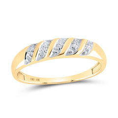 10kt Yellow Gold His & Hers Round Diamond Cluster Matching Bridal Wedding Ring Band Set 1/8 Cttw