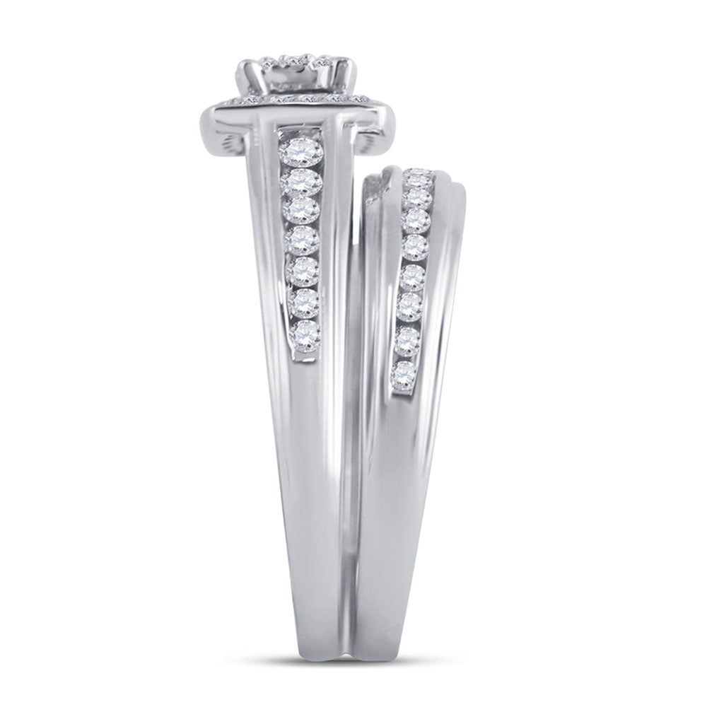 14kt White Gold His Hers Round Diamond Solitaire Matching Bridal Wedding Ring Band Set 7/8 Cttw