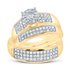 14kt Yellow Gold His & Hers Round Diamond Solitaire Matching Bridal Wedding Ring Band Set 7/8 Cttw