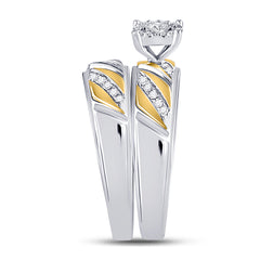10kt Two-tone Gold His Hers Round Diamond Solitaire Matching Bridal Wedding Ring Band Set 1/3 Cttw