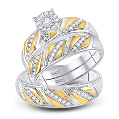 10kt Two-tone Gold His Hers Round Diamond Solitaire Matching Bridal Wedding Ring Band Set 1/3 Cttw