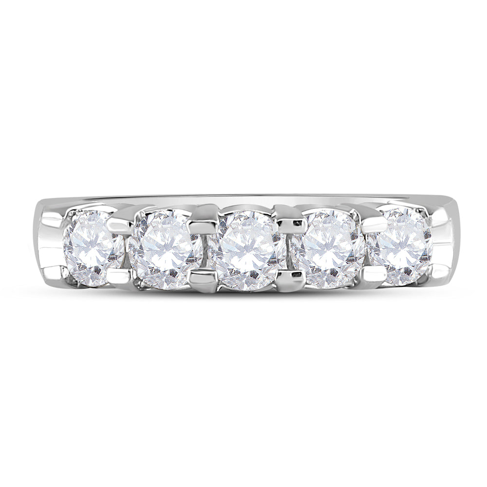 14kt White Gold Womens Machine Set Round Diamond 5-stone Wedding Band 1.00 Cttw