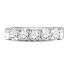 14kt White Gold Womens Machine Set Round Diamond 5-stone Wedding Band 1.00 Cttw