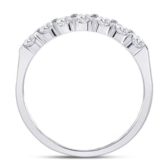 14kt White Gold Womens Round Diamond Single Row Machine-set Wedding Band 1/2 Cttw
