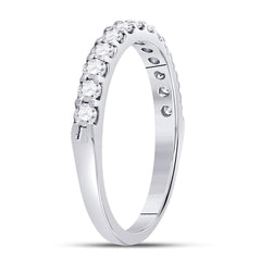 14kt White Gold Womens Round Diamond Single Row Machine-set Wedding Band 1/2 Cttw