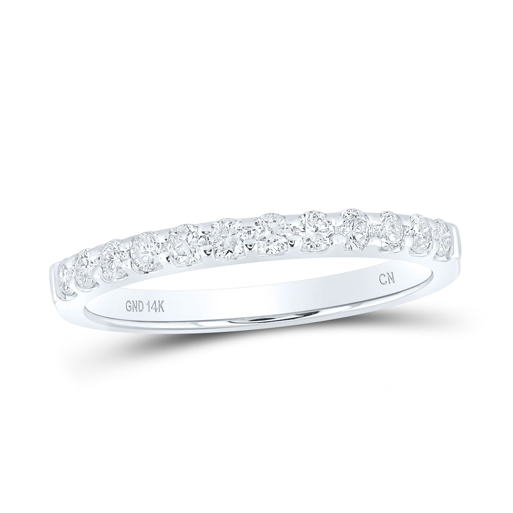 14kt White Gold Womens Round Pave-set Diamond Single Row Wedding Band 1/4 Cttw