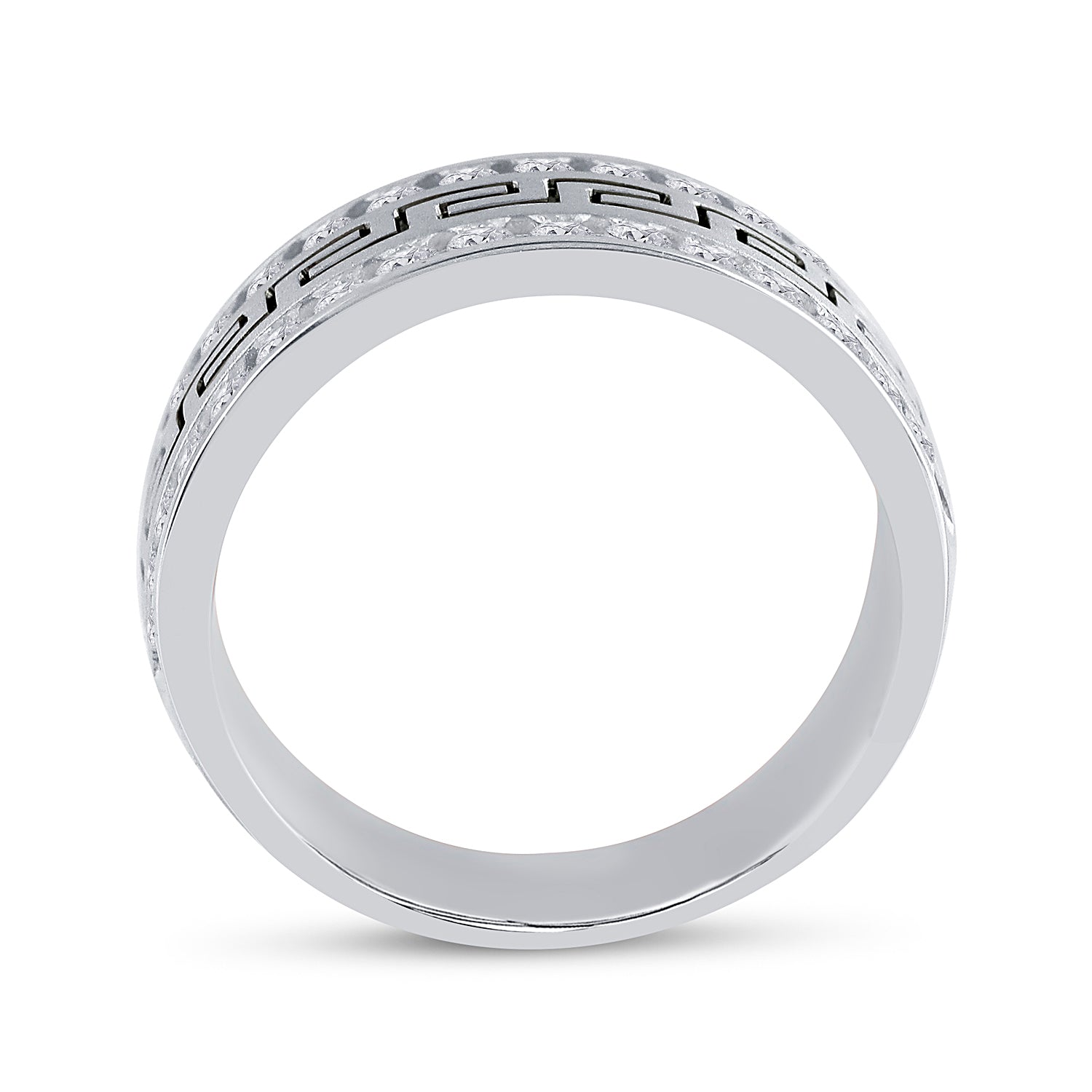 14kt White Gold Mens Round Diamond Double Row Grecco Greek Key Wedding Band 1.00 Cttw