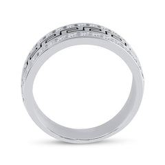 14kt White Gold Mens Round Diamond Double Row Grecco Greek Key Wedding Band 1.00 Cttw