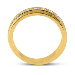 10kt Yellow Gold Mens Round Diamond Wedding Milgrain Channel Set Band Ring 1.00 Cttw