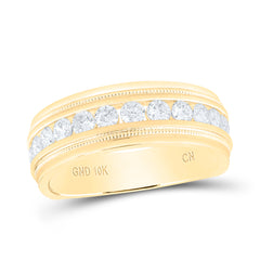 10kt Yellow Gold Mens Round Diamond Wedding Milgrain Channel Set Band Ring 1.00 Cttw