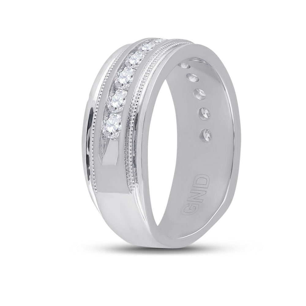 10kt White Gold Mens Round Diamond Wedding Milgrain Channel Set Band Ring 1.00 Cttw
