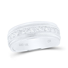 10kt White Gold Mens Round Diamond Wedding Milgrain Channel Set Band Ring 1.00 Cttw