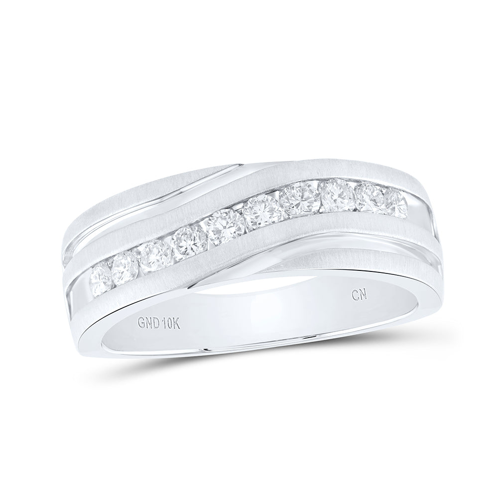 10kt White Gold Mens Round Diamond Wedding Band Ring 1/2 Cttw
