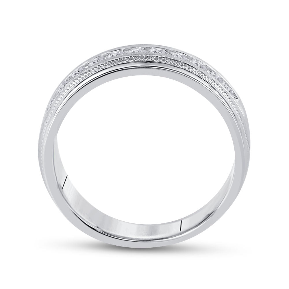 10kt White Gold Mens Round Channel-set Diamond Milgrain Edge Wedding Band Ring 1/2 Cttw