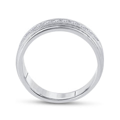 10kt White Gold Mens Round Channel-set Diamond Milgrain Edge Wedding Band Ring 1/2 Cttw