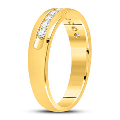 14kt Yellow Gold Mens Round Diamond Wedding Machine-Set Band Ring 1/2 Cttw