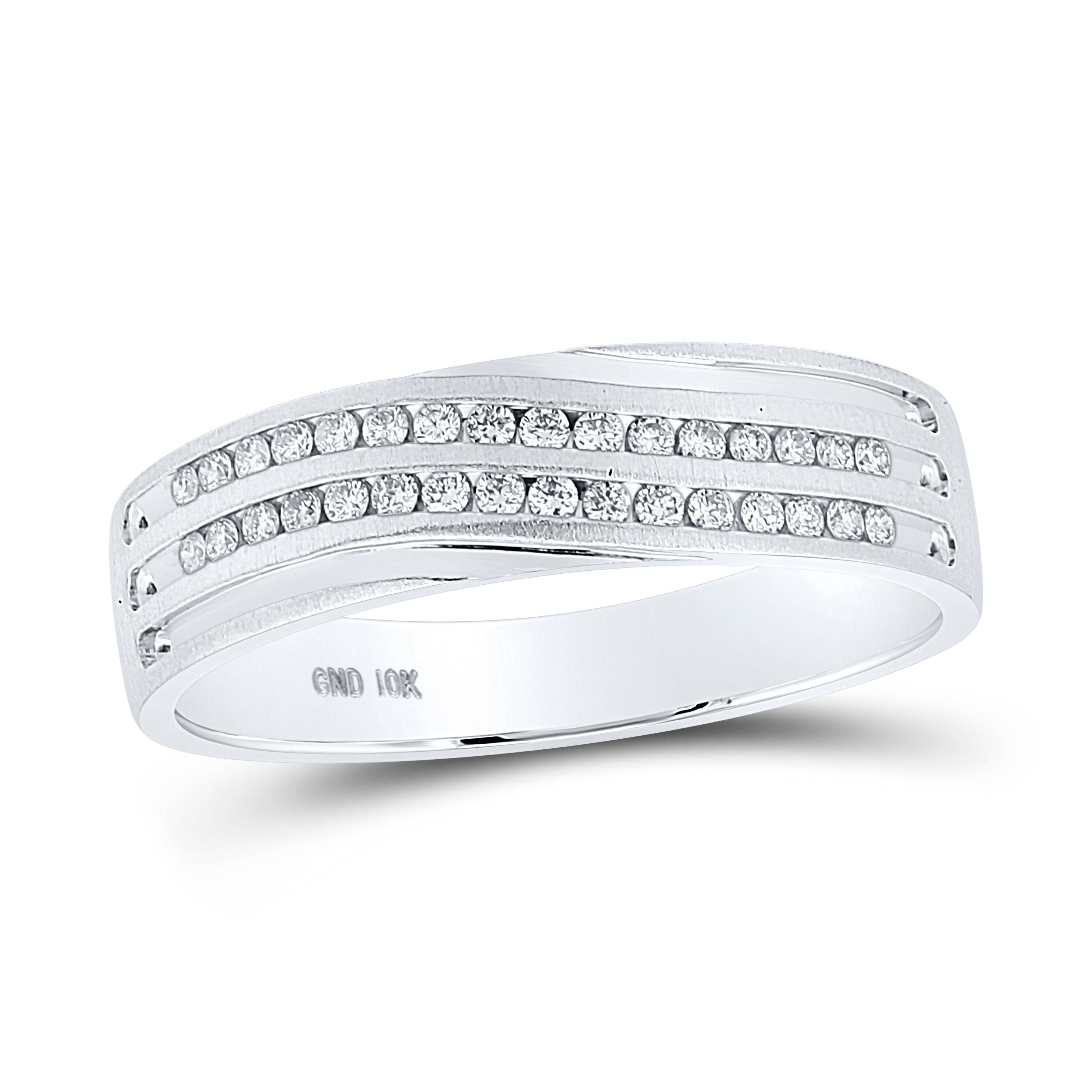 10kt White Gold Mens Round Diamond 2-Row Wedding Anniversary Band Ring 1/4 Cttw